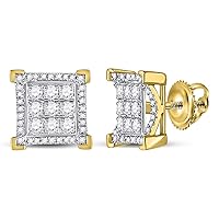 The Diamond Deal 10kt Yellow Gold Mens Round Diamond Square Cluster Stud Earrings 3/4 Cttw