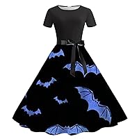 50s 60s Cocktail Dresses, Modest Wedding Guest Dress, 2023 Halloween Bat Print Tea Party Dress, Homecoming & Prom