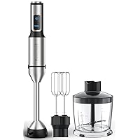 Immersion Blender Handheld - 800 Watts Scratch Resistant Hand Blender, 15 Variable Speeds & Turbo Hand Mixer, 3-in-1 Heavy Duty Copper Motor Handheld Blender with Egg Whisk and Chopper