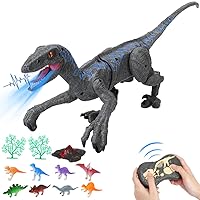Remote Control Dinosaur Toys for Kids,Walking Roaring Velociraptor, 2.4Ghz Electronic Realistic RC Dinosaur with 3D Eyes & Light & Roaring Sounds,Jurassic Dinosaur Toys for Boys Girls Age 4-12