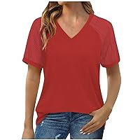 Pop Short Sleeve Plus Size Tee Shirts for Women Fall Training Solid Color Tunics Women Light Cotton Crewneck Red XXL