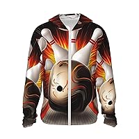UPF50+ Vintage Sport Bowling Ball Sun Protection Hoodie Jacket Quick Dry Long Sleeve Sun Shirt For Men Women