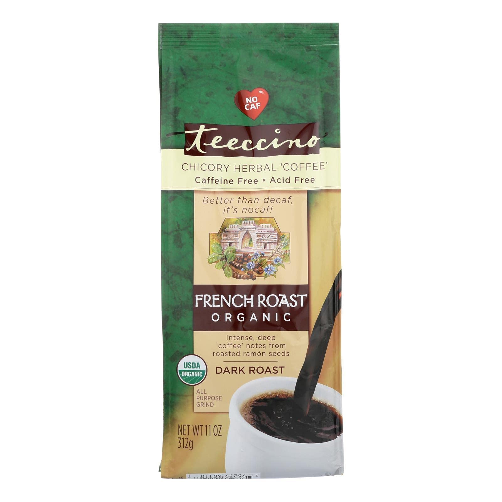Teeccino Organic Maya French Roast Herbal Coffee, 11 Ounce -- 6 per case.6