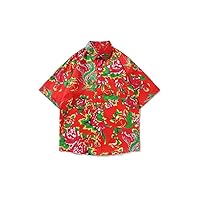 Men and National Trend Large Floral Cloth Shirt Summer Retro Casual Shortsleeved Shirts