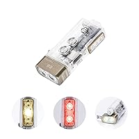 RovyVon E8 6500K Cool White EDC Flashlight, Max 700 Lumen with Hybrid Battery, USB-C Rechargeable Keychain Flashlight, Lock Mode,Power by Built-in Li-po/Replaceable AAA(Red/White)