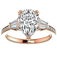 GOLD EDGE 10K Solid Rose Gold Handmade Engagement Ring, 2.00 CT Pear Cut Moissanite Solitaire Ring Diamond Wedding Ring for Her/Woman, Anniversary Best Ring, VVS1 Colorless