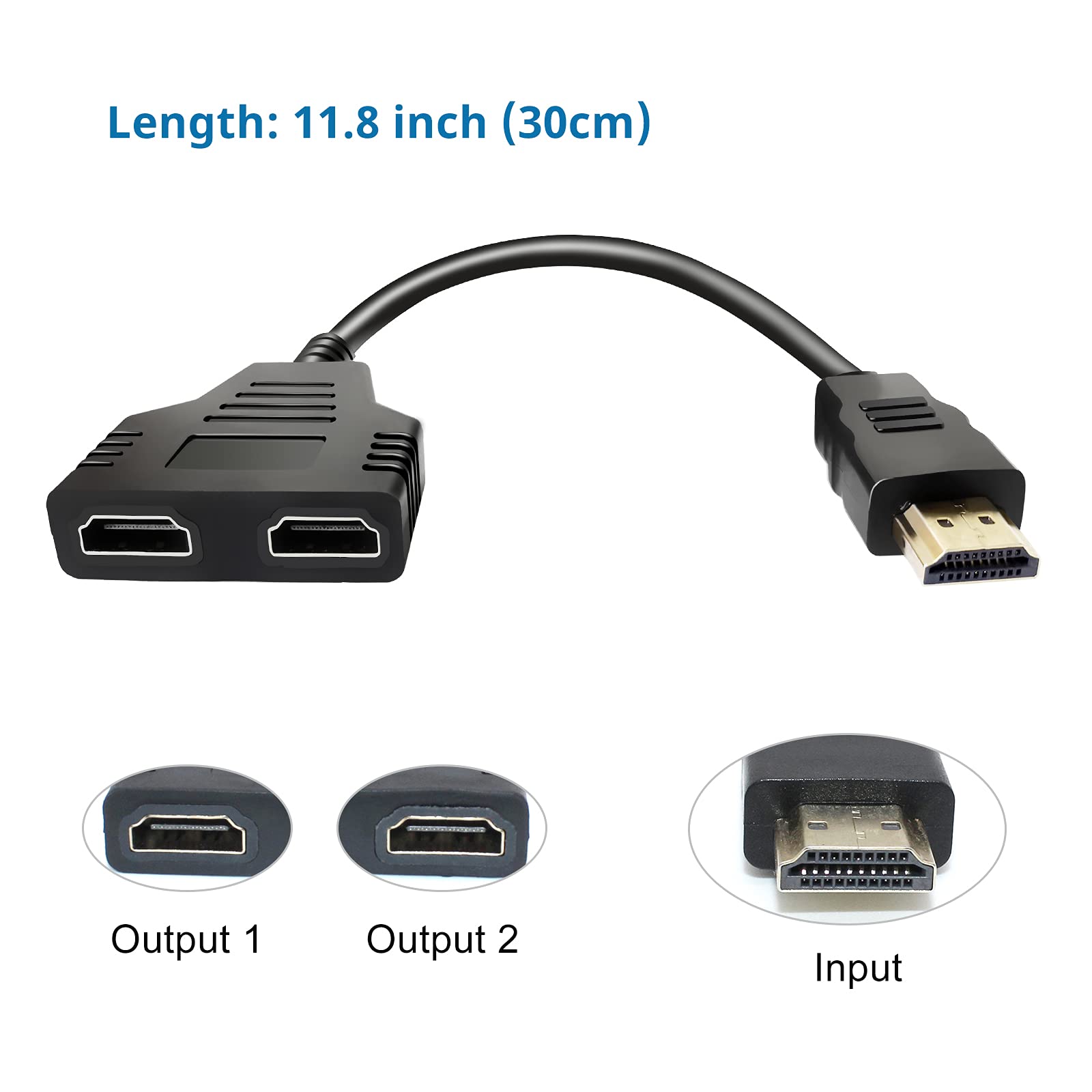 HDMI Splitter Adapter Cable - HDMI Splitter 1 in 2 Out/HDMI Male to Dual HDMI Female 1 to 2 Way for HDMI HD, LED, LCD, TV, Support Two TVs at The Same Time