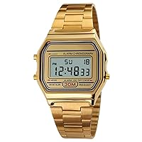ROSEBEAR Business Watch Men's Luxury Watches 30M Waterproof Stainless Steel Sports Watch Digital Wristwatches, gold, Bracelet