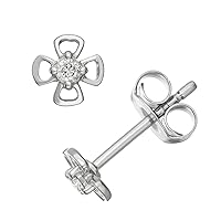 Mother's Day Gift For Her Sterling Silver 1/10 CTTW Diamond Flower Shape Studs