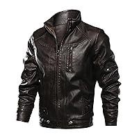 Men's Stand Collar Leather Jacket Plus Size Slim Fit Motorcycle Aviator Bomber Jacket Faux Pu Leather Outwear