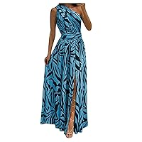 Women's Summer Floral Print Cross V Neck Trendy Dress Bohemian Flowy Long Maxi Dresses Beach Dress
