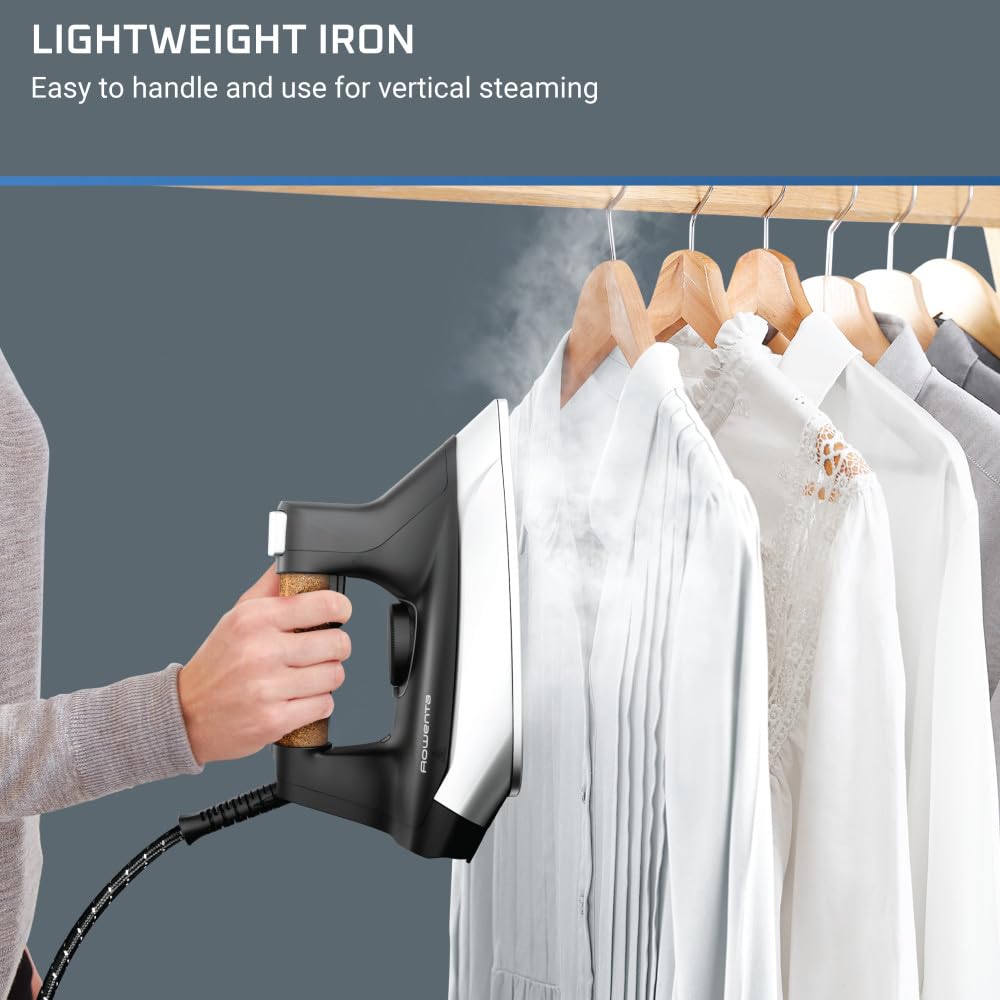 Rowenta Ultimate Stainless Steel Soleplate Steam Station for Clothes with Water Tank 1.3 Liter Capacity, Removable Tank 1800 Watts Ironing, Fabric Steamer, Garment Steamer DG8668,Black
