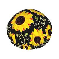 Stylish Floral Sunflower Print Waterproof Shower Cap, Double Layer Waterproof Shower Cap, Reusable Shower Cap
