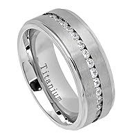 8mm Titanium Ring Wedding Bands for Men and Women Titanium Wedding Ring Personalized Anniversary Ring Titanium Eternity Cz Ring Comfort Fit Sizes 7-15 TRB120