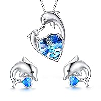 WINNICACA Sterling Silver Dolphin Jewelry Crystal Dolphin Necklace for Women Created Opal dolphin earrings for Women