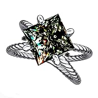 2.69 ct VVS1 Princess Moissanite Solitaire Engagement Silver Plated Ring Gray Green Color Size 7