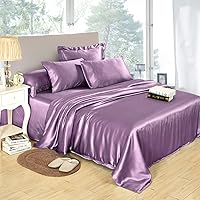 LILYSILK 4Pcs Silk Bedding Sheets Flat Sheet Fitted Sheet Oxford Pillowcases Set 19 Momme Pure Silk (Lavender, King)