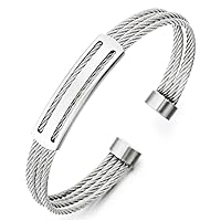 COOLSTEELANDBEYOND Men Women Stainless Steel Twisted Cable Adjustable Cuff Bangle Bracelet Silver Color