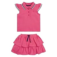 Baby Girls Cotton Shirt and Skirt Set Summer Outfits Ruffle T-Shirt Blouse Tops with Pleated Tutu Skirt Set