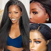 UNICE Realistic 4C Kinky Edges 13x4 Lace Front Wig Human Hair Kinky Straight Glueless Frontal Human Hair Wigs Natural Hairline with Curly Baby Hair 18 inch