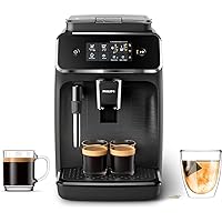 PHILIPS 2200 Series Fully Automatic Espresso Machine, Classic Milk Frother, 2 Coffee Varieties, Intuitive Touch Display, 100% Ceramic Grinder, AquaClean Filter, Aroma Seal, Black (EP2220/14)