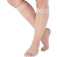 ABSOLUTE SUPPORT Women Open Toe Sheer Compression Socks 15-20mmHg, Made in USA