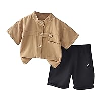 Toddler Boy Clothes Kids Summer Outfits Shirt Short Sets 6M to 5T (Khaki, 6-12 Months)