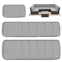 Sqodok Patio Cushion Covers for 7 Pcs Outdoor Sectional Sofa, Outdoor Cushion Covers Replacement for 7 Pieces 6-Seater Wicker Rattan Furniture, 14Pack Cushion Slipcovers Set Seat and Back, Grey