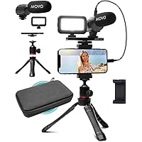 iVlogger Vlogging Kit for iPhone - Lightning Compatible YouTube Starter Kit for Content Creators - Accessories: Phone Tripod, Phone Mount, LED Light and Shotgun Microphone