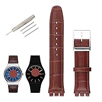 Compatible for 17mm 19mm Swatch women Bamboo Grain Cow Leather Watch Band Replacement for Wirstband Strap men Bracelet watch parts