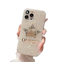 Glitter iPhone 14 Plus Case for Women Girls Bling Gold Queen Crown Tiara Princess Elegant Print Girly Design, Protective Sparkle Slim Cover Pearly Iridescent Cute Pattern Golden Electroplate
