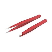 Tweezers for Ingrown Hair, Precision Slant Tweezers and Pointed Eyebrows Tweezer Set Stainless Steel Eyebrow Plucking 2 Pieces (Red) By G.S Online Store