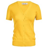 Yellow Cardigan for Women Summer Lightweigth V Neck Knit Cropped Cardigan Sweater(Yellow Short Sleeve,XL)