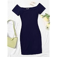 Dresses for Women Off Shoulder Bodycon Dress (Color : Navy Blue, Size : X-Small)