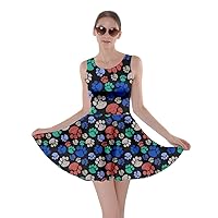 CowCow Womens Doodle Dogs and Cats Paws Pattern Party Skater Dress,XS-5XL