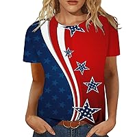 Todays Deals in Clearance Women Patriotic Tops Short Sleeve American Flag Independence Day Tshirts Festival Fashion 4Th of July Crewneck Cute Tees