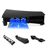 NexiGo PS5 Accessories Black Series, Playstation 5 Horizontal Stand [Minimalist Design], PS5 Cooling Fan with LED Light, Compatible with Both Disc and Digital Editions