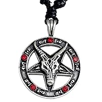Baphomet Church of Satan Red Crystal Silver Pewter Pendant Necklace w Black Cord