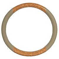 BDK BurlwoodLux Wood Grain and PU Leather Beige Steering Wheel Cover - Sport Grip for Car Auto SUV Trucks