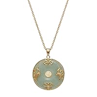 Amazon Collection Platinum Over Sterling Silver Genuine Green Jade Butterfly Open Circle Pendant Necklace, 18 Inch Rope Chain with 2 Inch Extender