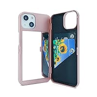 iPhone 14 Plus Wallet Case, iPhone 15 Plus Case with Kickstand Built-in Mirror Shockproof Card Holder Cover for Apple iPhone 14 Plus/iPhone 15 Plus 6.7 Inch - Rose Gold