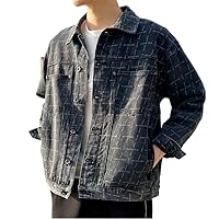 Lapel Jacket Jacket Boys Spring And Autumn Korean Style All Over Print Black Denim Jacket