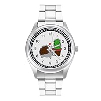 Hedgehog Cactus Casual Watches Stainless Steel Band Wristwatch Dress Watch for Women Men