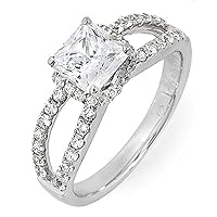 1.70ct GIA Princess & Round Cut Diamond Halo Engagement Ring in Platinum