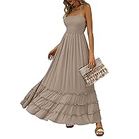 LILLUSORY Women's Smocked Maxi Dresses Summer 2023 Sexy Flowy Beach Long Backless Slip Dress