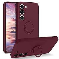 Telaso for Samsung Galaxy S23 Case, Slim Silicone | 360° Ring Holder Kickstand | Support Car Mount | Soft Gel Rubber Hybrid Bumper Samsung Galaxy S23 Phone Case Cover for Girls Women, Wine Red