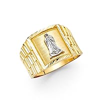 Solid 14k Yellow White Gold Mens Lady Guadalupe Square Ring Big Virgin Mary Band Two Tone 14MM Size 12