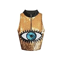 Evil Eye Sequin Sleeveless Crop Top