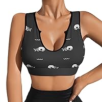 Skull Fish Bone Women's Sports Bra Workout Yoga Tank Top Padded Support Gym Fitness