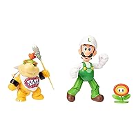 Super Mario Nintendo 4 Inch Action Figure 2-Pack: Fire Luigi & Bowser Jr. with Accessories